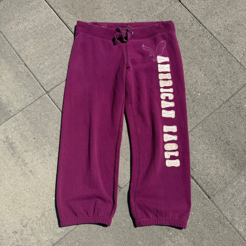 American Eagle Magenta Purple Logo Sweatpants Joggers Womens Small Low Rise